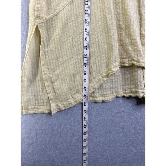 FLAX Medium Linen Long Shirt Dress Button Front Green Yellow Kaftan Oversized - Picture 9 of 13